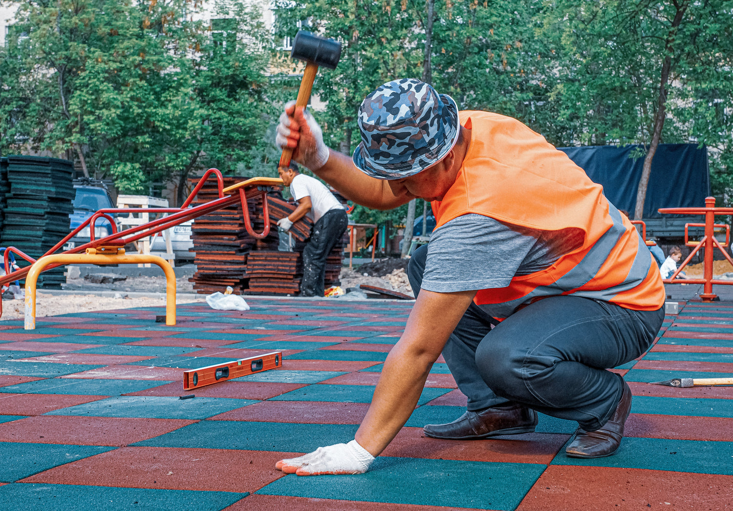 Building a playground from recycled materials