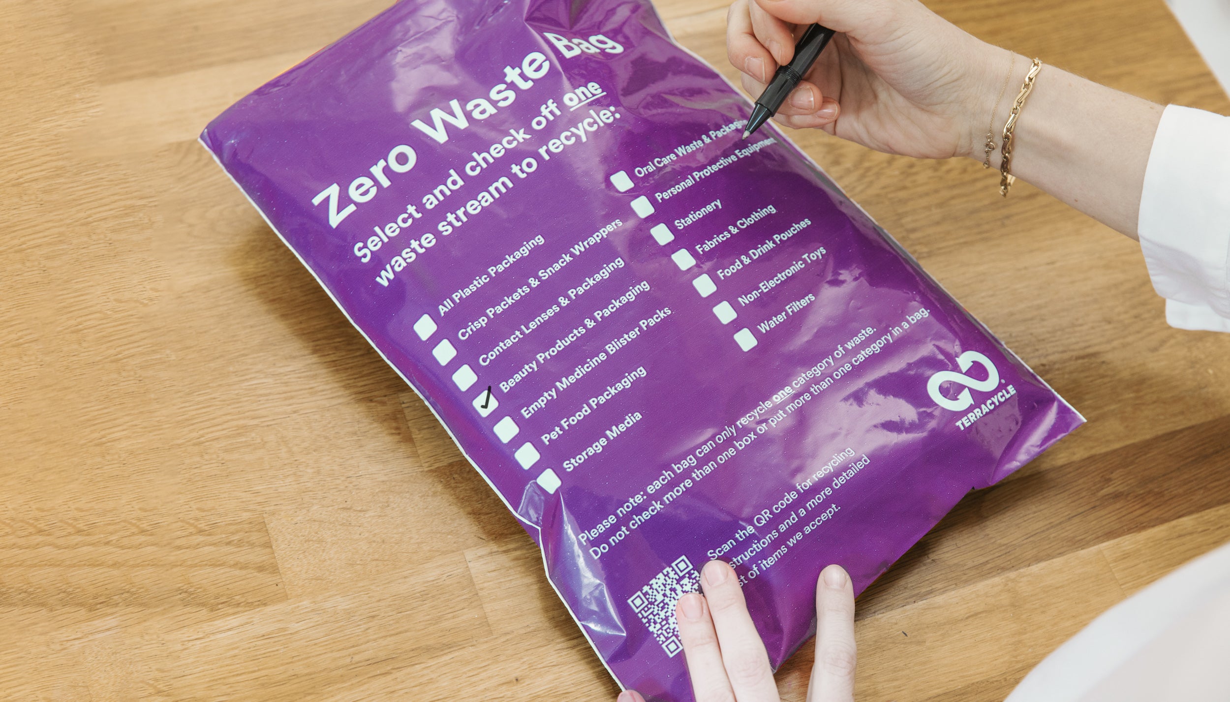 Ticking a waste stream on a zero waste bag